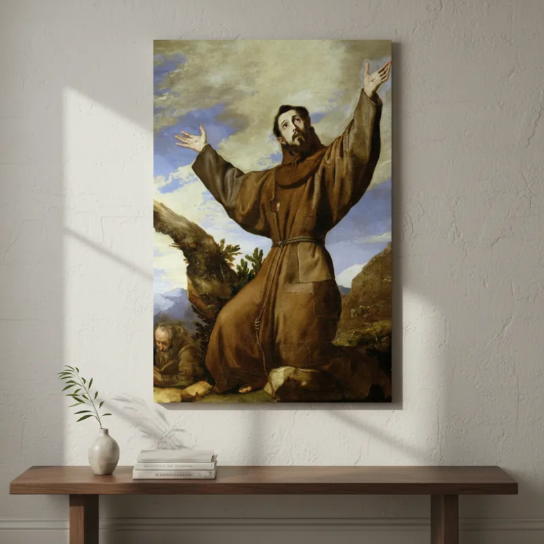 Quadro Arte Sagrada Decorativo São Francisco de Assis Santo da Humildade Tela Canvas 60x40