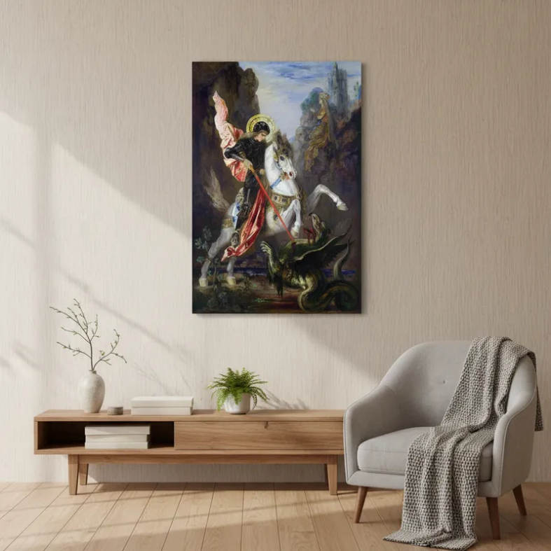 Quadro Arte Sacra Católica Decorativo Religioso São Jorge Guerreiro Santo Milagroso Canvas 60x40