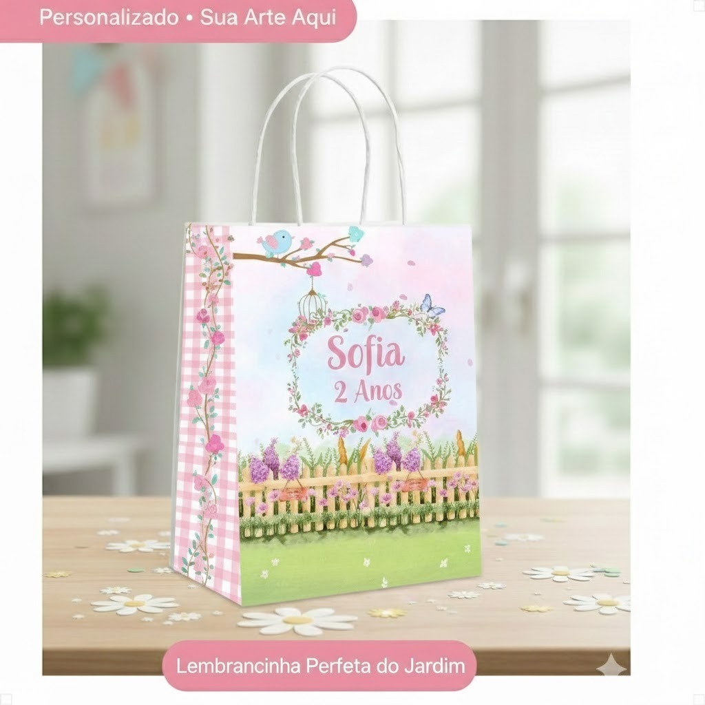 Sacolinha Surpresa - Jardim encantado - Qualquer tema - Sacola Lembrancinha - Personalizados Aniversario Festa