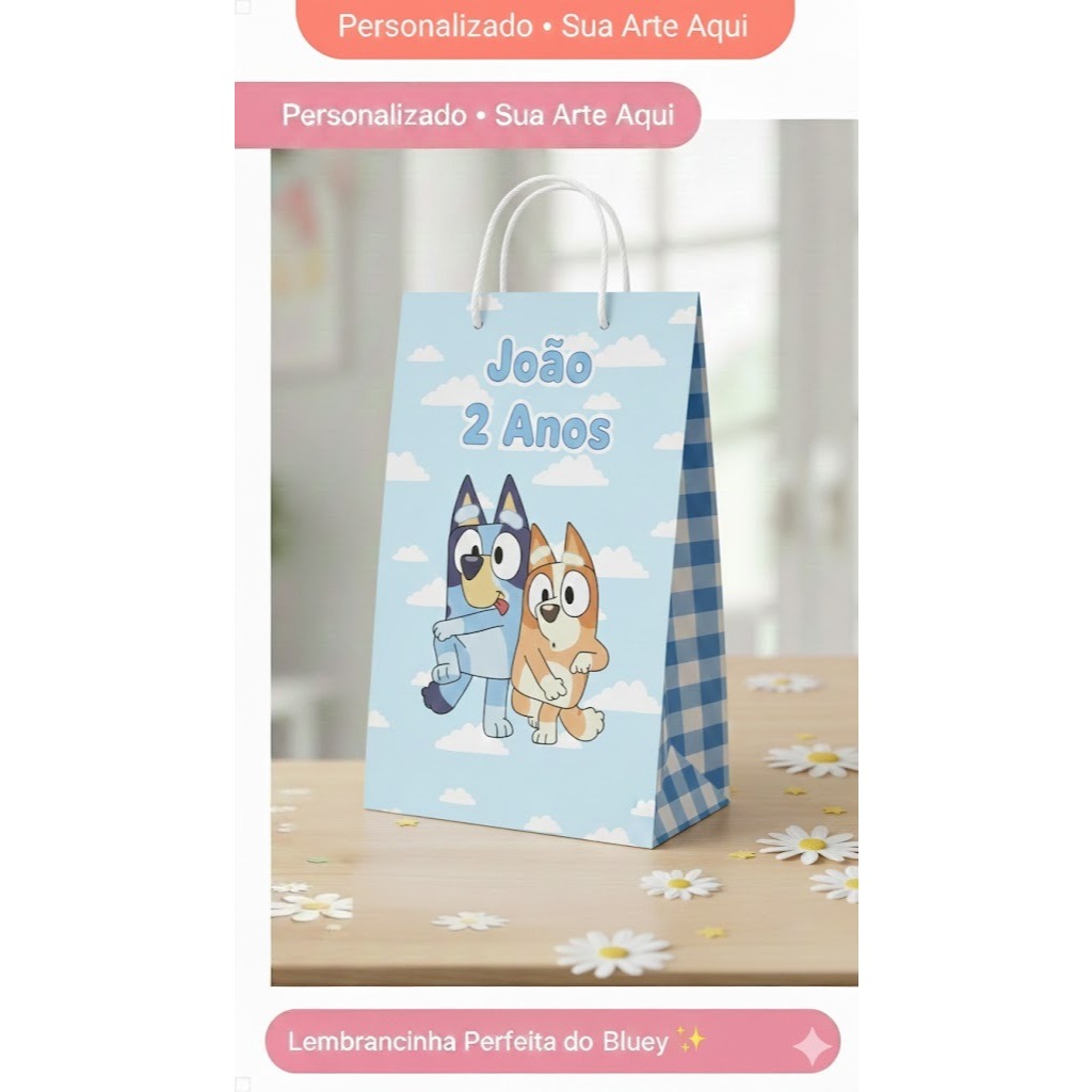Sacolinha Surpresa - Bluey - Qualquer tema - Sacola Lembrancinha - Personalizados Aniversario Festa