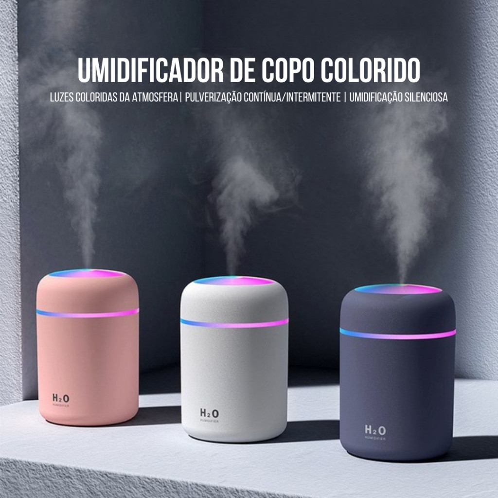 Umidificador De Ar  Portátil Usb Ultrassônica 300ml Coloridos LED RGB