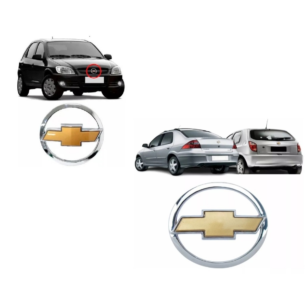 Kit Emblema Mala e Grade Celta Prisma Gm 2007 2008 2009 2010 Dourado