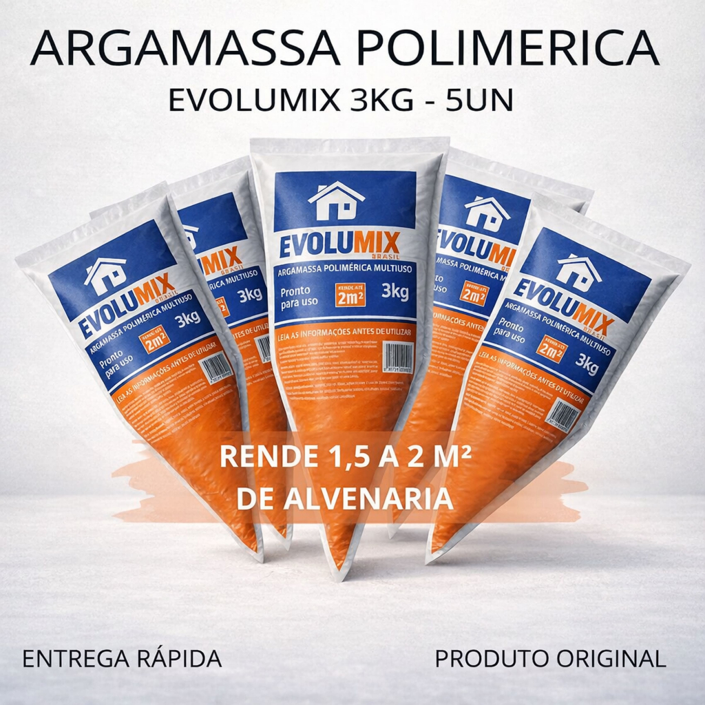 Argamassa Polimérica Evolumix 3kg Kit 5 Unidades Rápida Forte e Sem Mistura