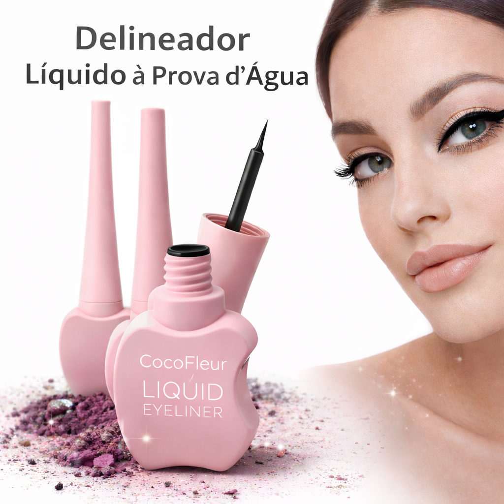 Delineador Líquido CocoFleur Beauty À Prova D’Água Longa Duração Pincel Fino Contém 6ml