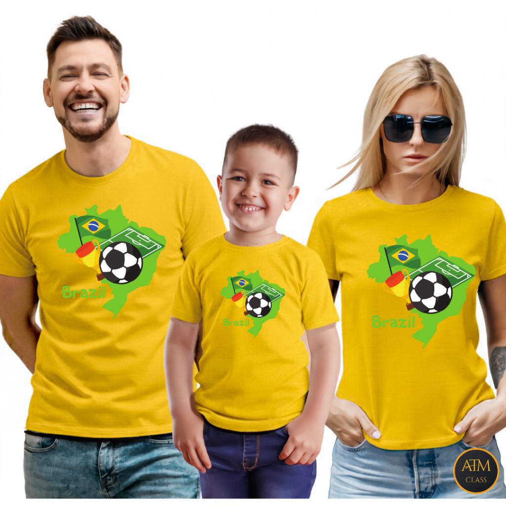 Camiseta Camisa Kit Familia Mapa Brasil Pais do Futebol Blusa Premium 100% Algodão Envio Imediato