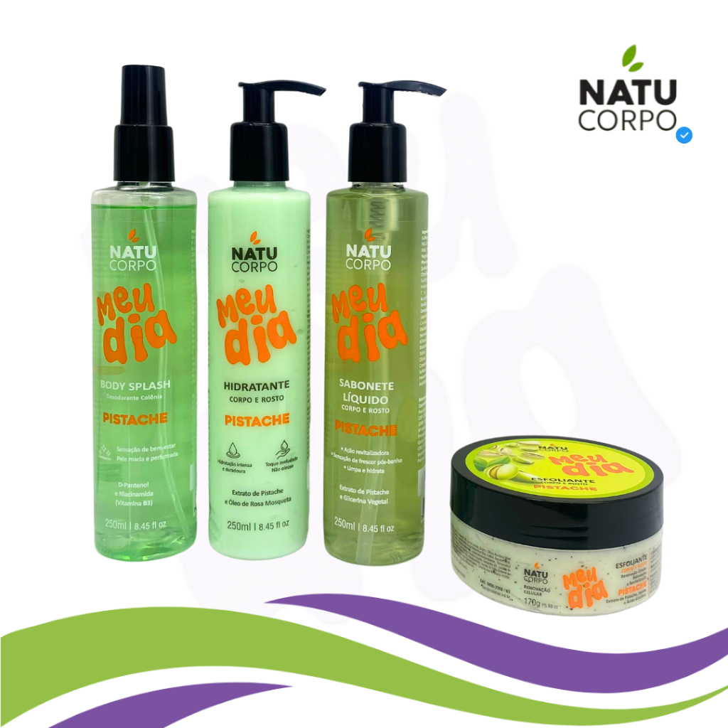 Kit Sabonete Líquido 250ml + Hidratante 250g+ Body Splash 250ml + Esfoliante Pistache 170g