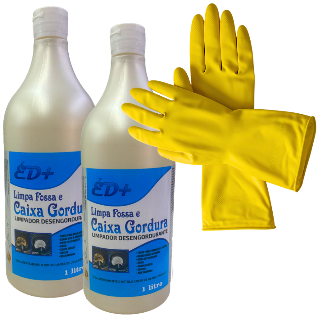 Kit Limpa Fossa Caixa Gordura Ralo Desengordurante Desentope E Luva Látex Limpeza Multiuso