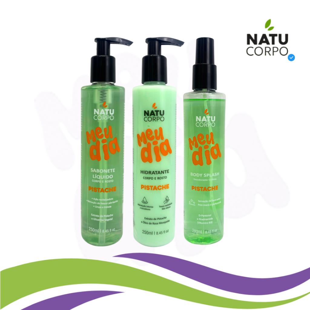 Kit Sabonete Líquido Pistache 250ml + Hidratante de Pistache 250g+ Body Splash Pistache 250ml