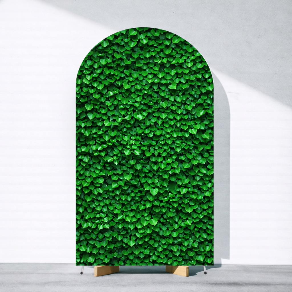 Capa Painel Romano Arco 2x1 Folhas Elegante Verde - Tecido Helanca com Elástico Decoração para Festa