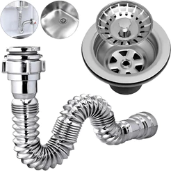 Kit de Válvula Americana Pia de Cozinha Inox 3. 1/2 com Sifão Cromado Universal Flexível Delflex