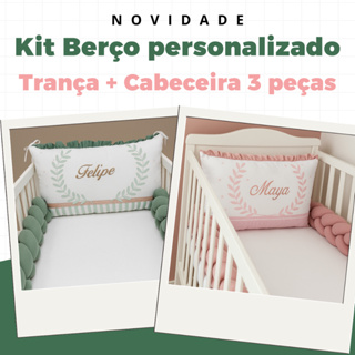 Kit Berço Americano personalizado 3 pçs Menino Menina Travesseiro c/ nome bordado + 2 tranças 1,30m em Oferta na Shopee