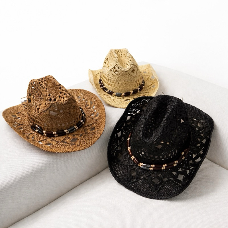Chapéu De Palha Sintética Rodeio Festa Moda Country Cowboy Unissex Tendencia Verão Praia Virginia