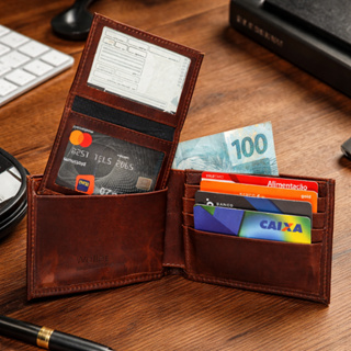 Carteira Masculina Grande Couro Legitimo Espaçosa Compacta Porta Cartões Cnh Rg Externo em Oferta na Shopee