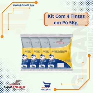 Kit 4 ou 5 Tinta em Pó Super Para Parede Cor Branca Lavável 5 Kg Sampaflex