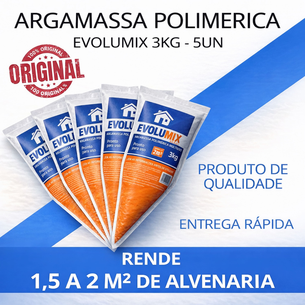 Kit 5 Evolumix Argamassa Polimérica 3kg Substitui Cimento Alto Rendimento