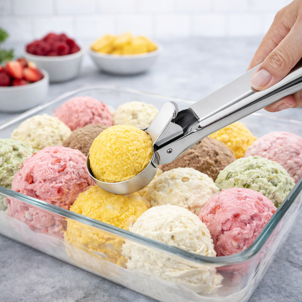 Colher com ejetor Pegador de Sorvete Inox