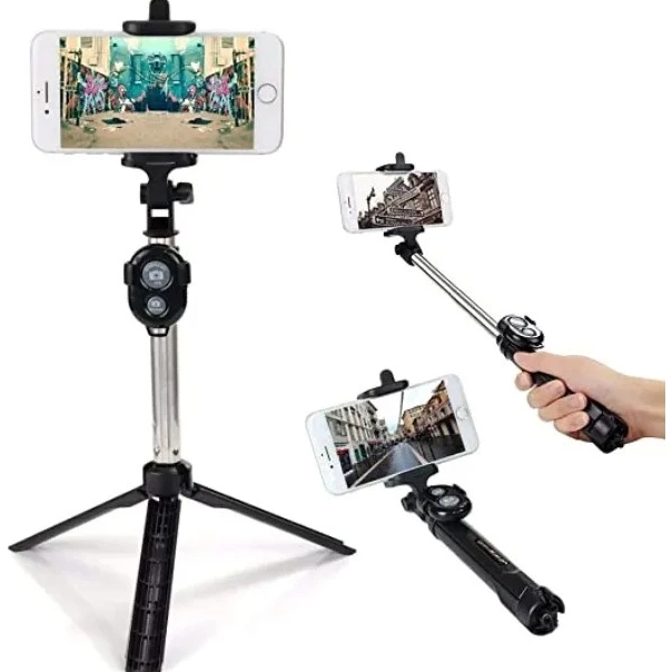 Bastão de Selfie com Tripé Bluetooth 70cm Controle Remoto Compatível iPhone Android Smartphone Câmera