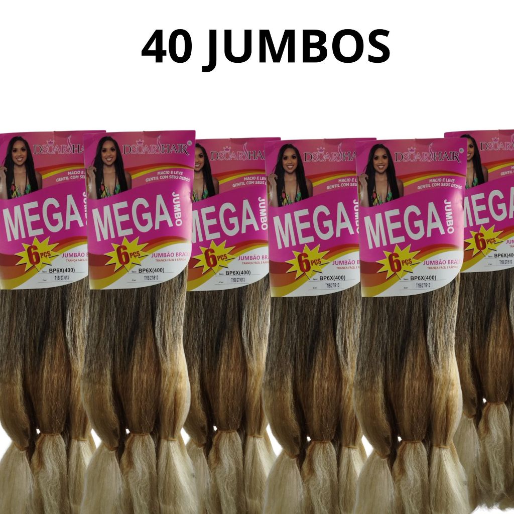 KIT 40 PACOTES DO MEGA JUMBO PARA TRANÇAS COR T1B/27/613