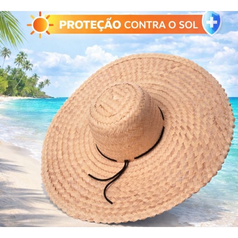 Chapéu de palha dupla Sombreiro Mexicano Gigantinho com Cordão Ajuatável aba 15 proteção solar praia em Oferta na Shopee
