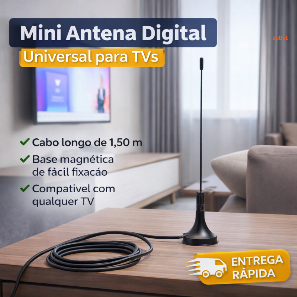 Antena Digital Amplificada Interna e Externa 1,50 Metros Base Imã Prova d'água HDTV/UHF/VHF Mini antena digital