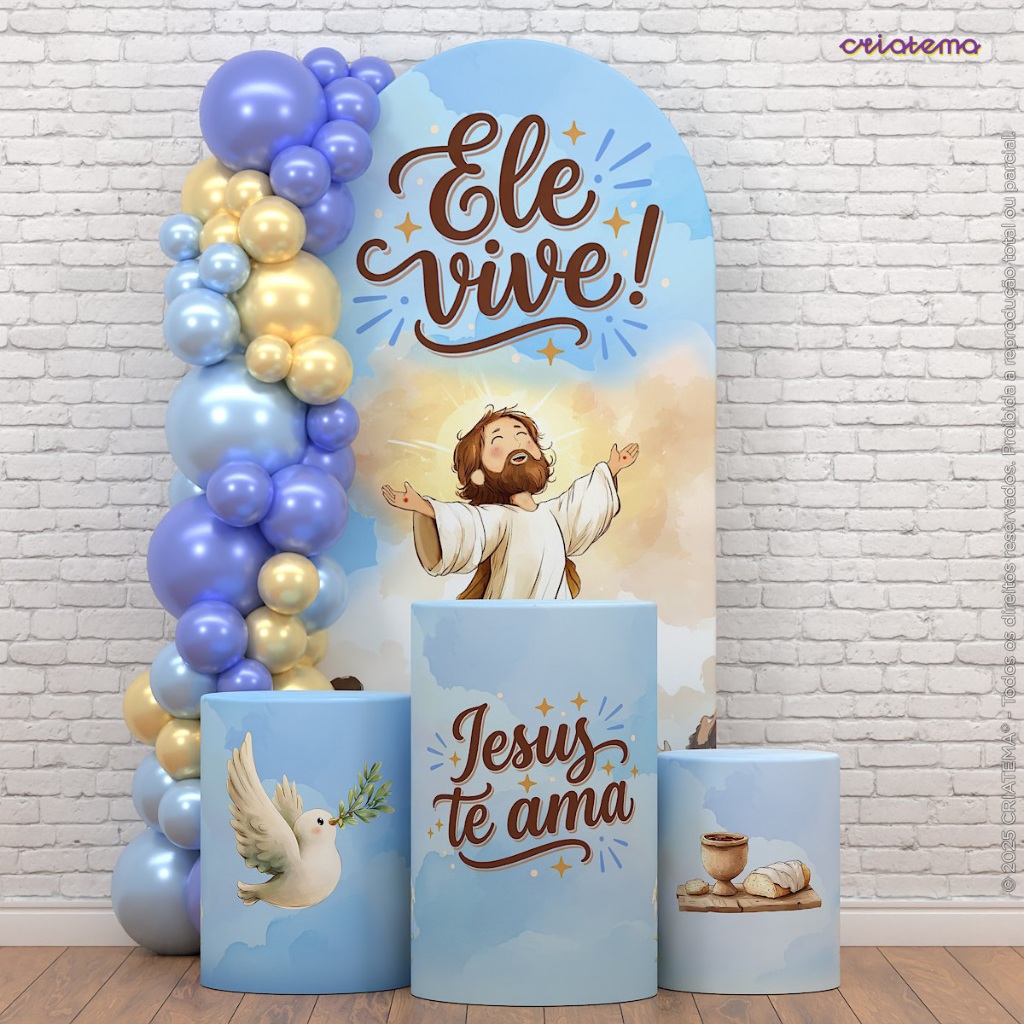 Kit Capa Painel Romano e Cilindro Páscoa Infantil Em Tecido Sublimado Veste Fácil