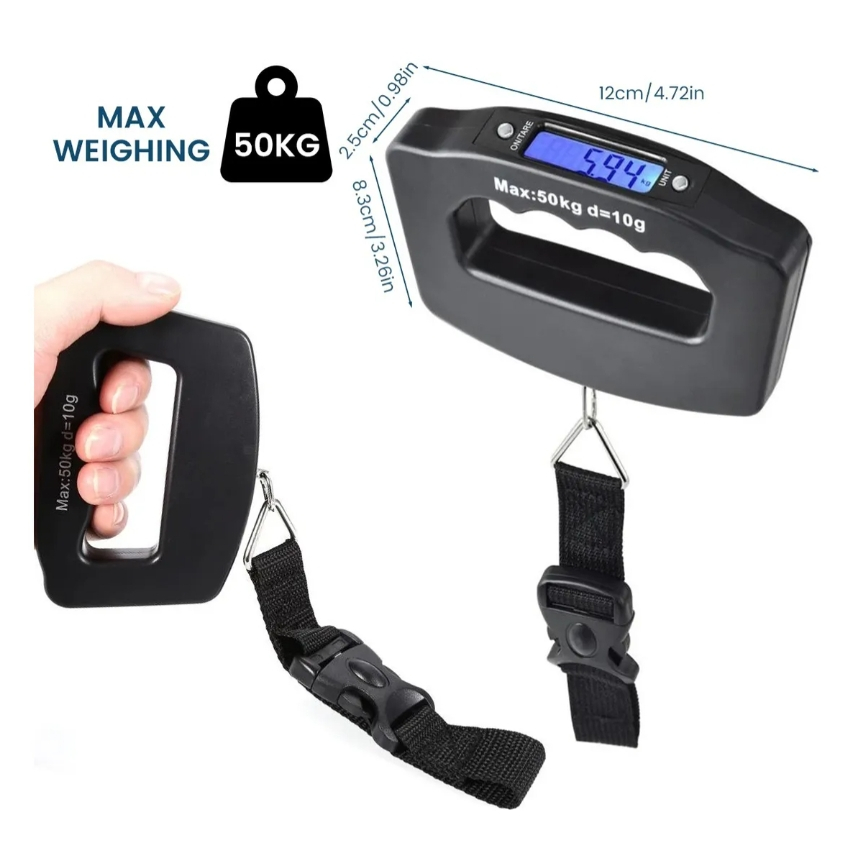 Imagem Balança Portátil Digital De Mão Para Mala Até 50 Kg Bagagem Preto STC03