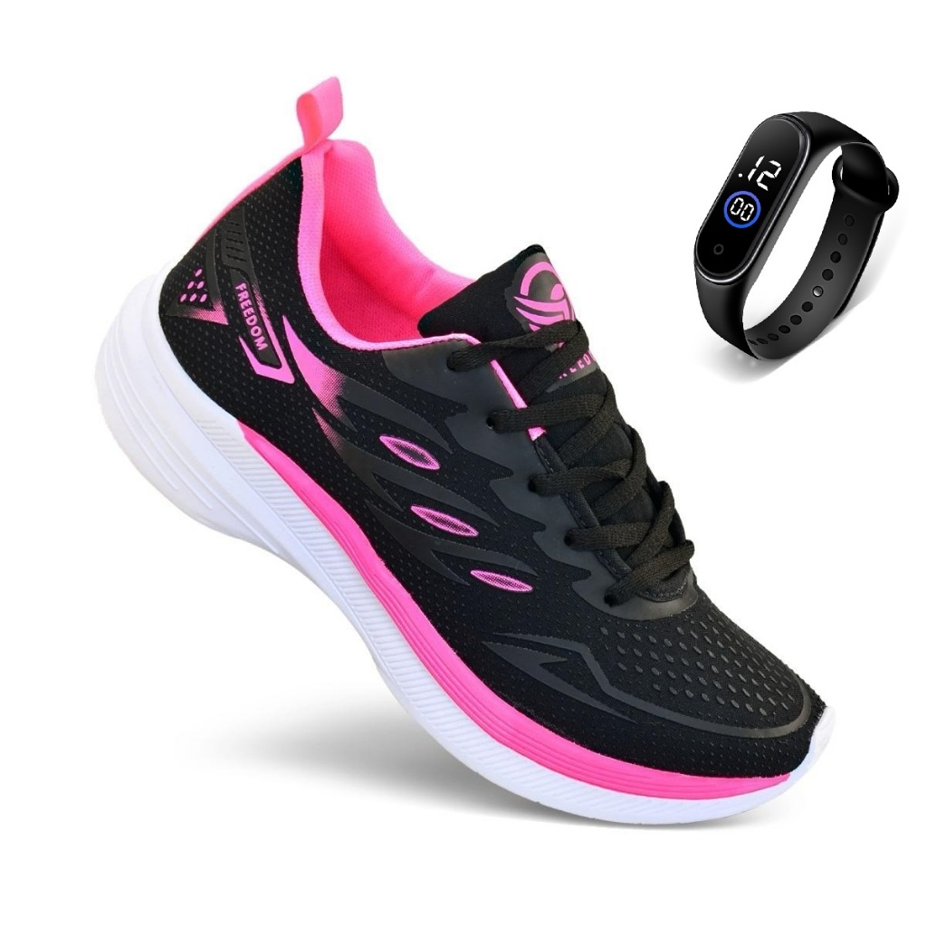 Conjunto de Academia para Mulheres - Tenis Feminino Macio e Leve + Smart Watch  Esportivo Caminhada Treino