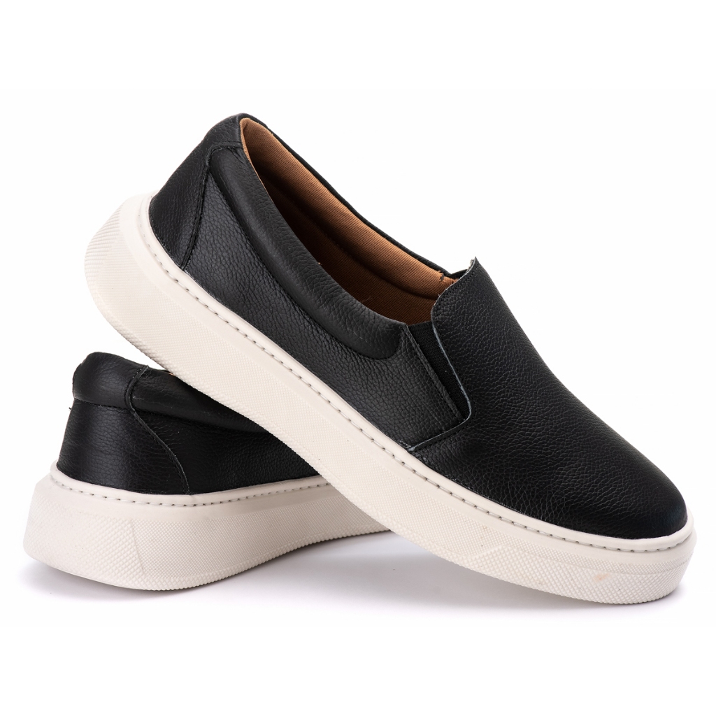 Sapatênis Masculino Estilo Iate Casual em Couro Legitimo Tênis Slip on Calce Fácil Esporte Fino Leve Urbano Estiloso