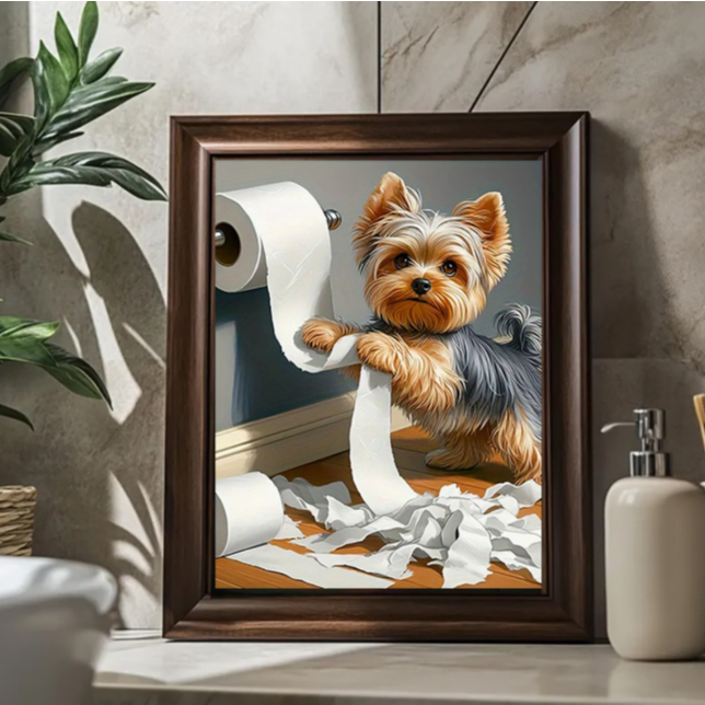 Placa Quadro Decorativo Banheiro Cachorro Yorkshire Terrier Bar Restaurante Lavabo Toilette Decora