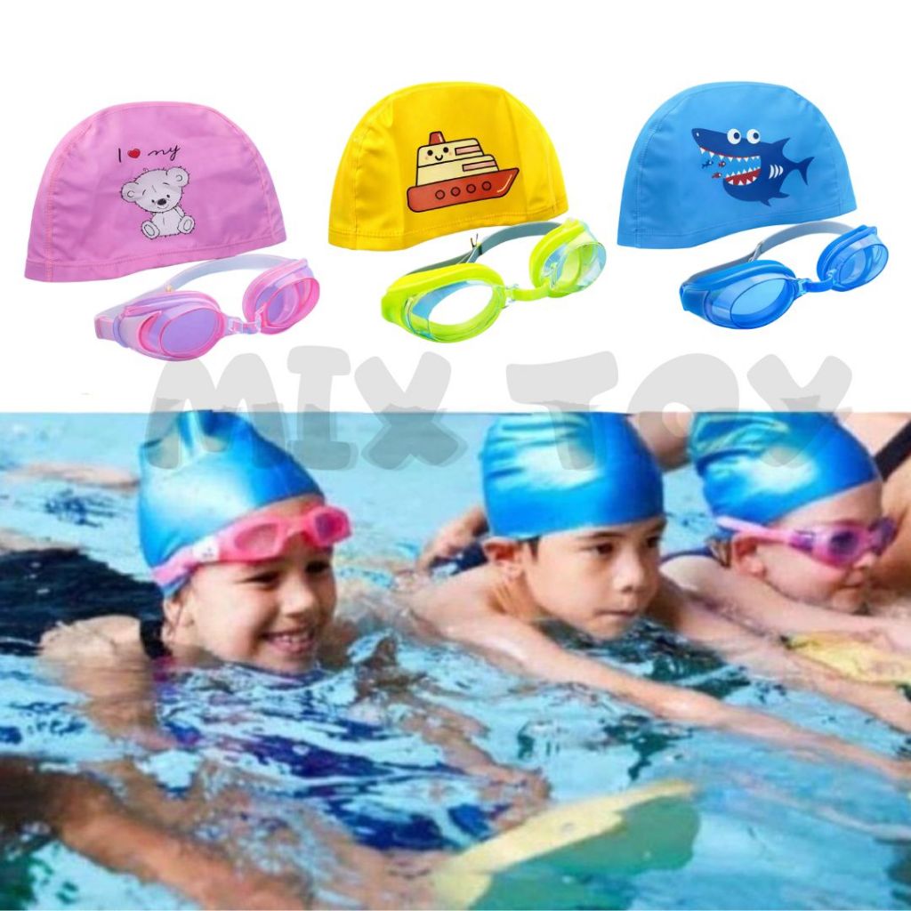 Kit Natação Touca e Óculos de Mergulho Silicone Hidroginástica Infantil e Adolescente