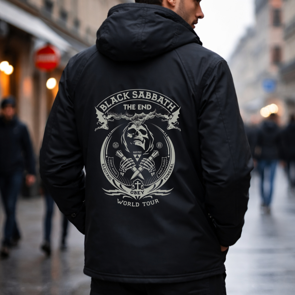 Jaqueta Corta Vento Impermeável Masculina Black Sabbath Rock com Capuz Bolso Interno e Ziper academia-Corrida e Esportes
