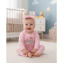 Conjunto Bebê Menina Algodão Suedine Manga Longa Mijão Bordado 3 peças Infantil Roupinha Baby Bori