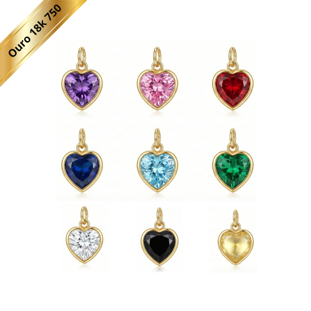 Pingente Ponto De Luz Coração 6mm Ouro 18k 750 Com Zircônia Brilhante
