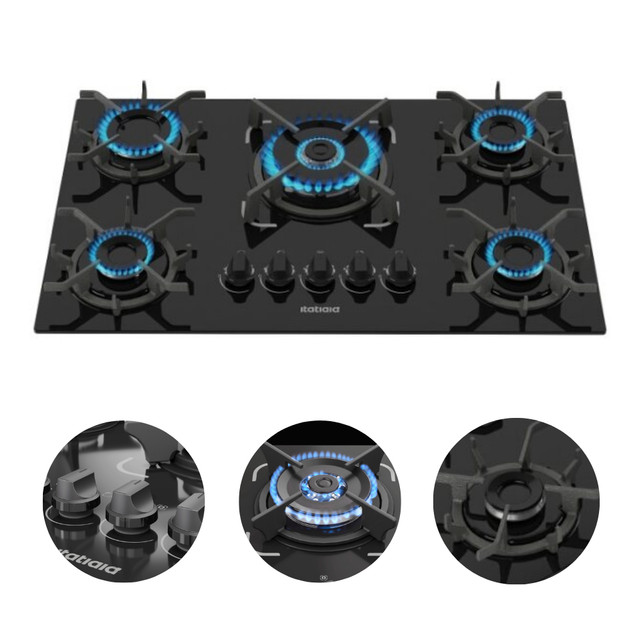 Fogão Cooktop 5 Bocas Tripla Chama Itatiaia Trempe Ferro Fundido Itacook Premium
