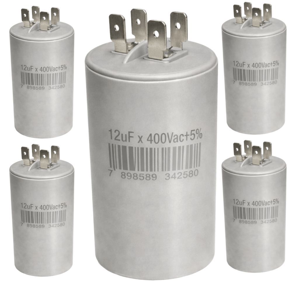 KIT 5 CAPACITOR 12uF 400V METALIZADO C/ TERMINAL USO EM MOTORES E VENTILACAO