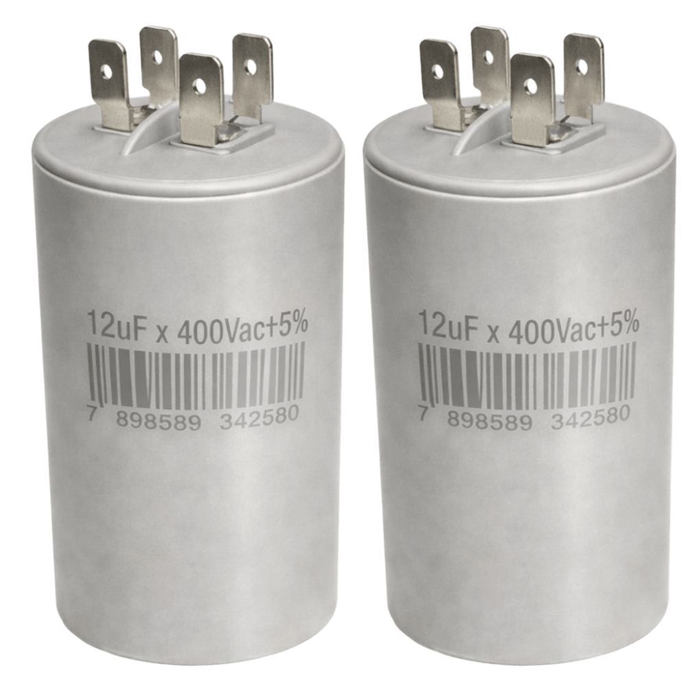 KIT 2 CAPACITOR PERMANENTE 12uF 400V METALIZADO C/ TERMINAL PARA MOTOR