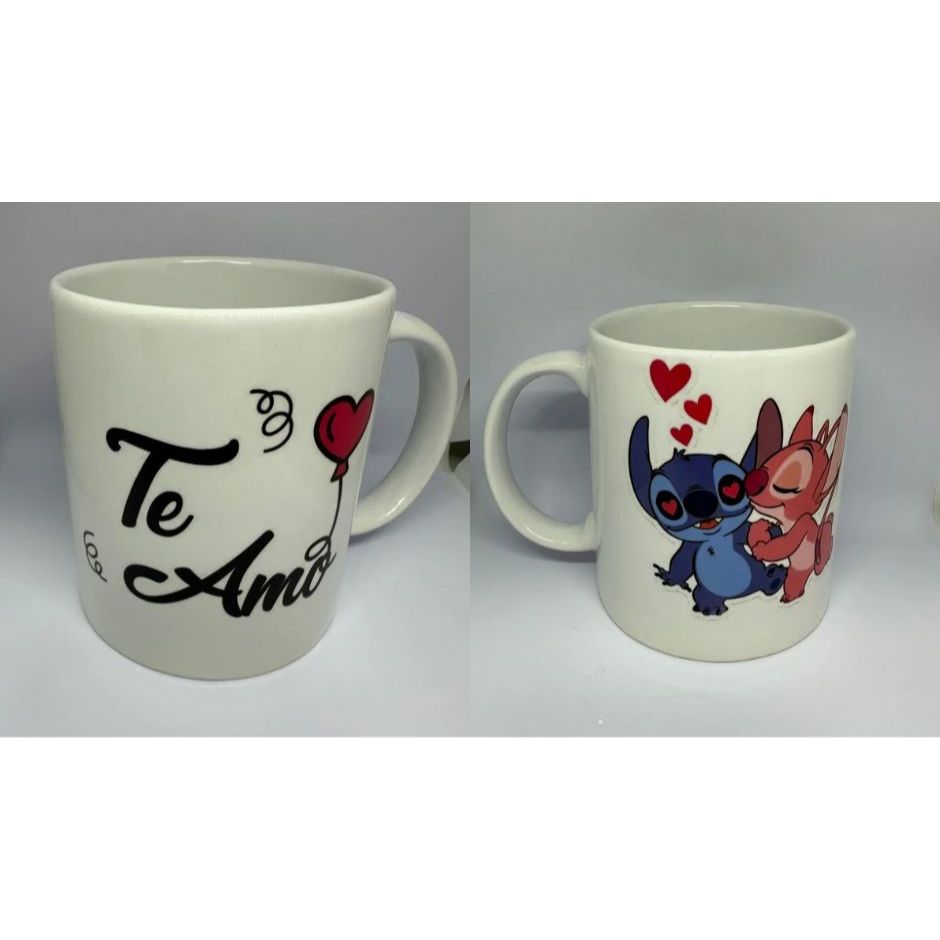Caneca Stitch E Angel Eu Te Amo! Branco Stitch E Angel - CERAMICA