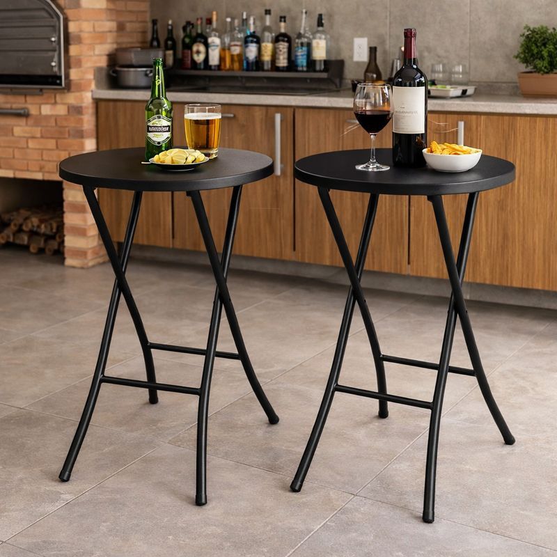 Kit 2 Mesa Bistrô Alta Dobrável  Para Bar Área Gourmet Canto do Churrasco em Aço Tubolar