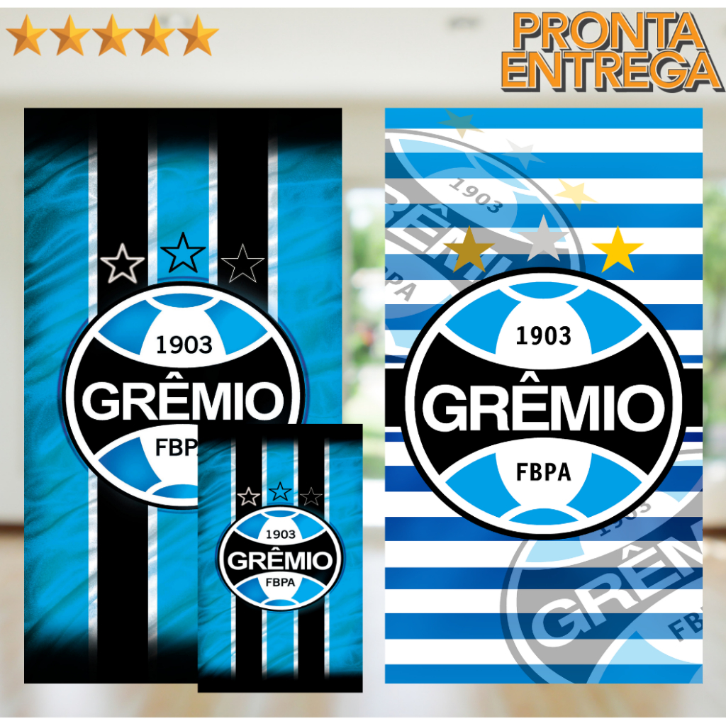 Toalha de Banho Praia Piscina e Rosto Lavabo Grêmio Estampada 140x70 Gremio