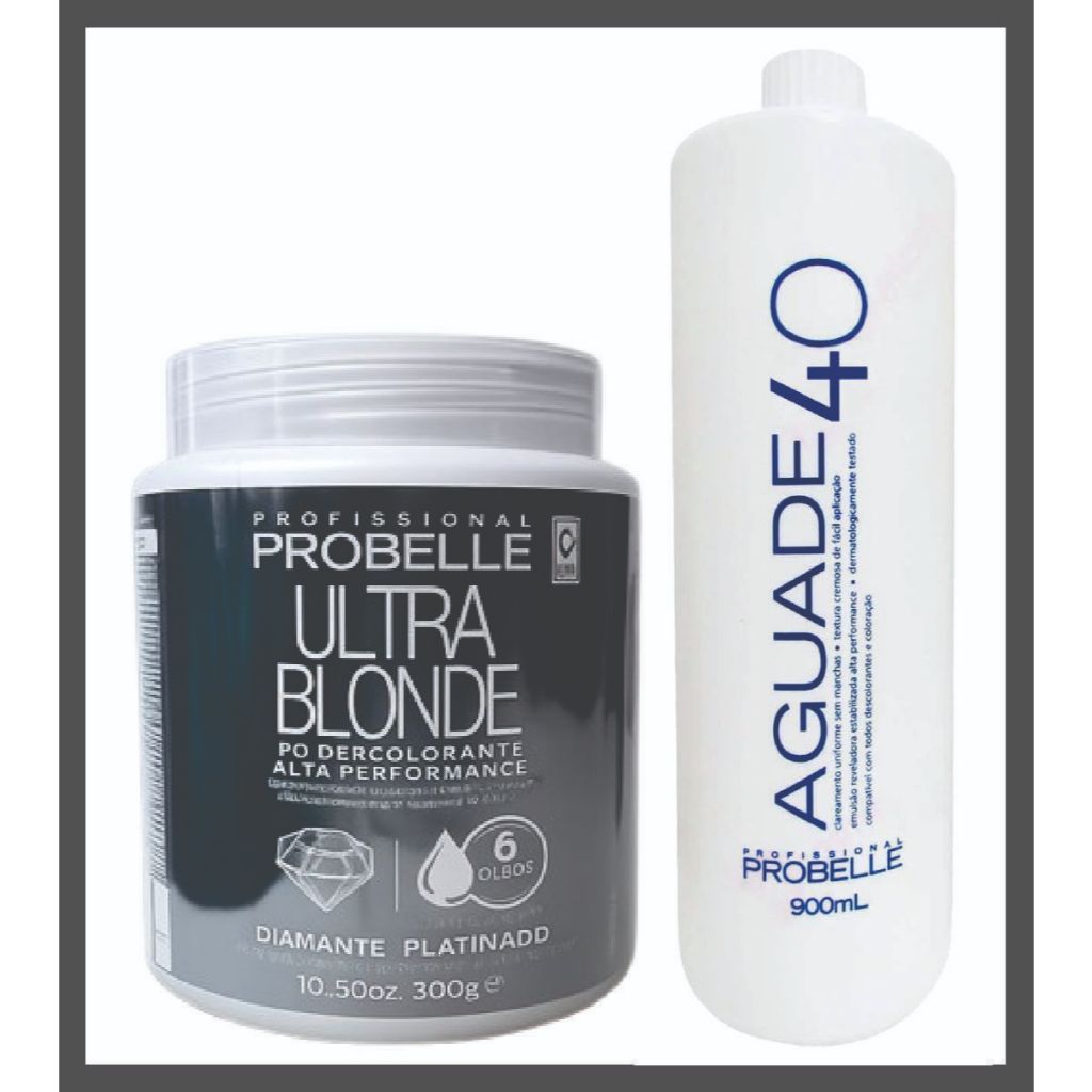 COMBO  Pó Descolorante Ultra Blond Diamante Platinado 300g Probelle  e  Água Oxigenada Cremosa 900m