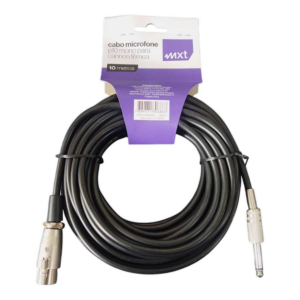 Cabo balanceado XLR 10 para microfone violao com 10 metros cannon femea P10 em Oferta na Shopee
