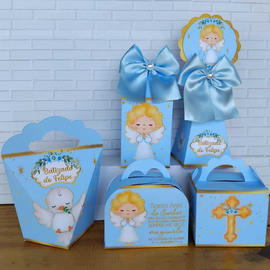 Kit Festa Infantil Personalizado Caixinhas Lembrancinhas Aniversário BATIZADO azul