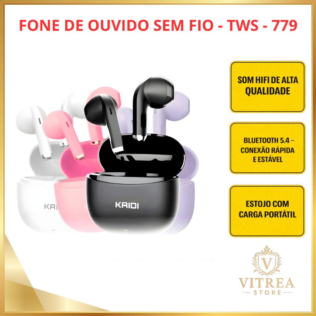 Fone de Ouvido Bluetooth TWS KD-779 Som HIFI Bluetooth 5.4 Estojo Carregador Alta Qualidade Anatel