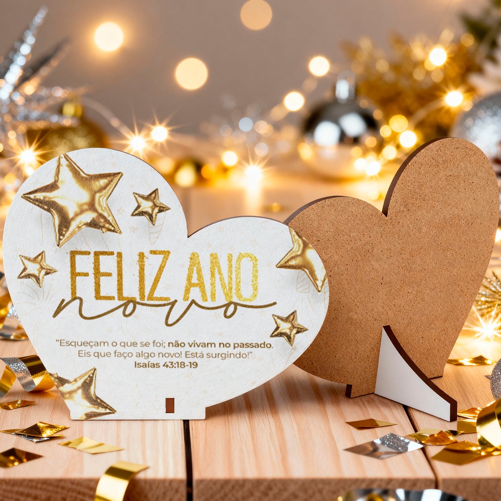 Lembrancinha Feliz Ano Novo Isaías 43:18-19 Em Formato de Coração