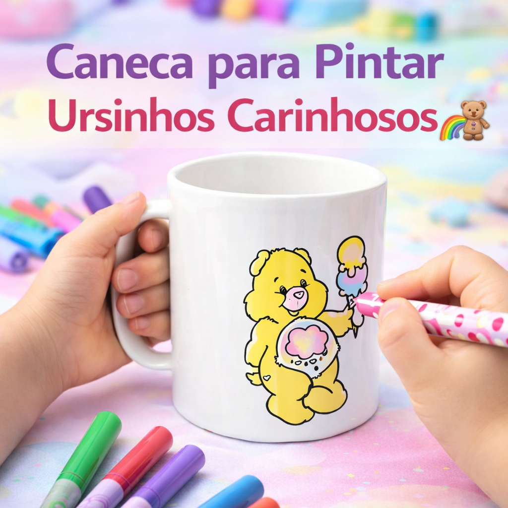 KIT C/ ATÉ 40 CANECAS URSINHOS CARINHOSOS, 400ML PLÁSTICO RESISTENTE, P/PINTAR, COLORIR, SE DIVERTIR