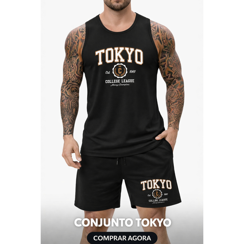 Kit Conjunto Tokyo Fio 30.1 Regata e Bermuda Moletom PREMIUM Confortável Lançamento Toque Macio Envio Imediato