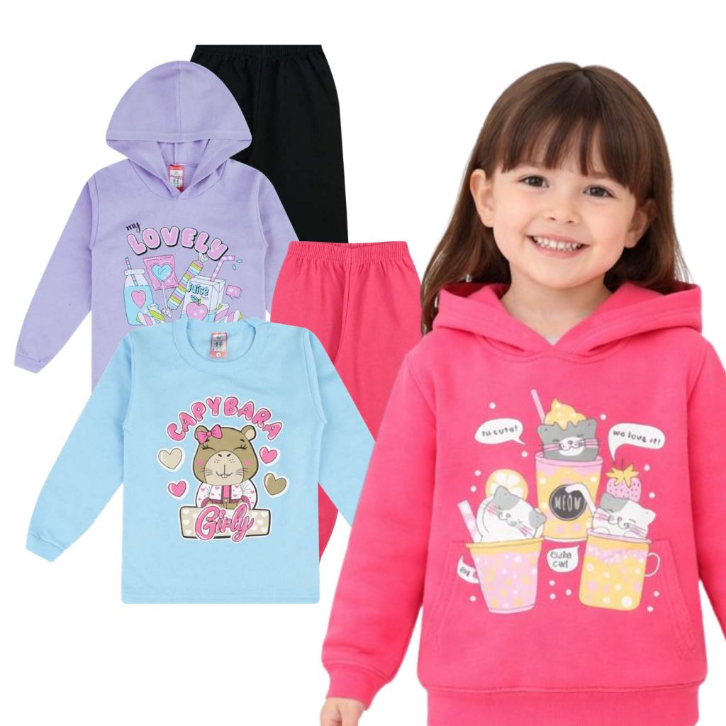 Kit 2 Conjuntos Infantil Inverno Moletom Menina