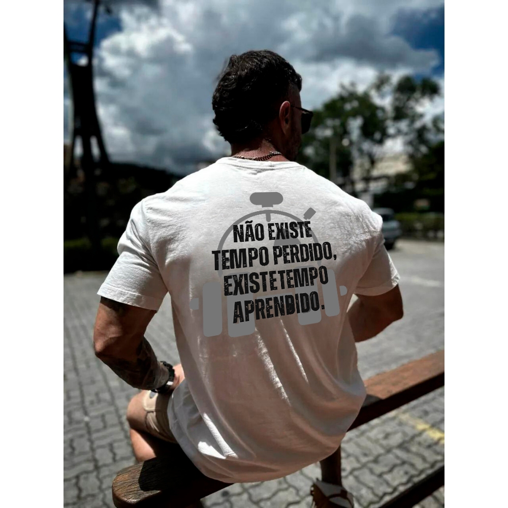 Camiseta Premium Oversized Academia Frase Não Existe Tempo Perdido Unissex Treino Confortavel