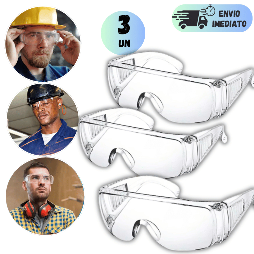 KIT 2/3 UNIDADES ÓCULOS DE PROTEÇÃO INCOLOR SOBREPOR OCULOS DE GRAU SEGURANÇA PARA TRABALHO EPI COM CA em Oferta na Shopee