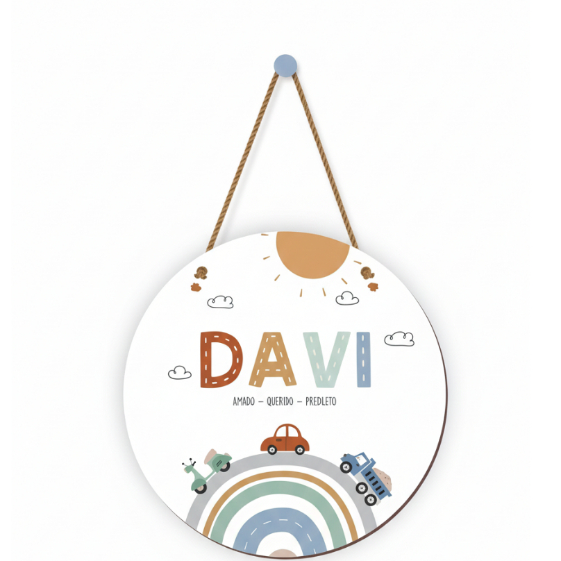 Porta Maternidade Placa Porta Decorativo Com Nome Personalizado MDF 20cm TEMA Carros Decoração Quarto Infantil